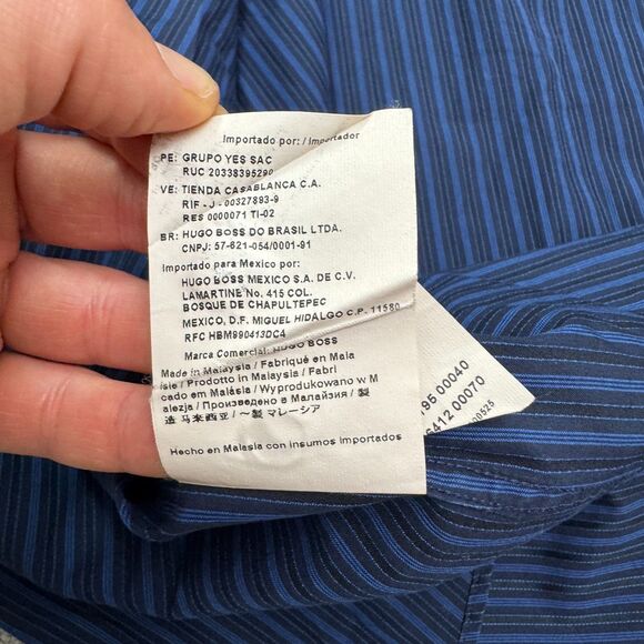 Hugo Boss Dress Shirt Mens 15.5 32/33 Navy Blue Striped 100% Cotton Workwear - Picture 12 of 16